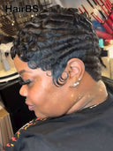 Glueless wig pixie cut wig finger wave highlight 100% Human Hair