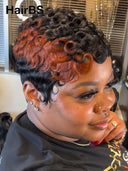 Glueless wig pixie cut wig finger wave highlight 100% Human Hair
