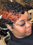 Glueless wig pixie cut wig finger wave highlight 100% Human Hair