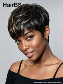 Glueless Pixie wig brown highlight for black woman 