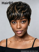 Glueless Pixie wig brown highlight for black woman 