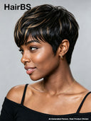 Glueless Pixie wig brown highlight for black woman 