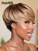 Pixie wig straight honey glueless wig for black woman 100% Human Hair
