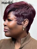 Machine made Glueless Pixie wig burgundy for black woman
