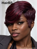 Machine made Glueless Pixie wig burgundy for black woman