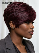 Machine made Glueless Pixie wig burgundy for black woman