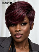 Machine made Glueless Pixie wig burgundy for black woman