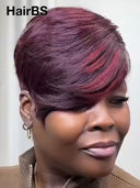 Machine made Glueless Pixie wig burgundy for black woman