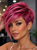 Pixie cut wig Lace front 13x4 wig burgundy straight 100% Human Hair