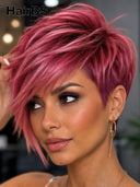Pixie cut wig Lace front 13x4 wig burgundy straight 100% Human Hair