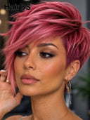 Pixie cut wig Lace front 13x4 wig burgundy straight 100% Human Hair