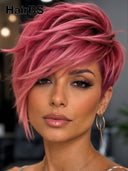 Pixie cut wig Lace front 13x4 wig burgundy straight 100% Human Hair