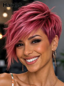 Pixie cut wig Lace front 13x4 wig burgundy straight 100% Human Hair