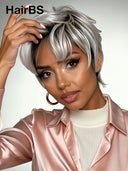 Pixie wig quick weave silver machine made