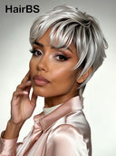 Pixie wig quick weave silver machine made