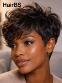 Ready to go machine made black pixie cut wig 100% Human Hair 