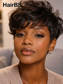 Ready to go machine made black pixie cut wig 100% Human Hair 
