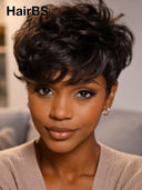 Ready to go machine made black pixie cut wig 100% Human Hair 