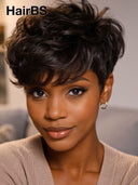 Ready to go machine made black pixie cut wig 100% Human Hair 