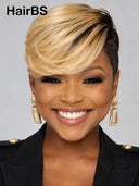 Lace front Wig pixie honey highlight for black woman 100% Human Hair