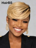 Lace front Wig pixie honey highlight for black woman 100% Human Hair