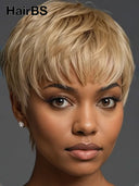 Glueless wig machine made pixie cut wig blonde 100% Human Hair