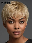 Glueless wig machine made pixie cut wig blonde 100% Human Hair