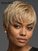 Glueless wig machine made pixie cut wig blonde 100% Human Hair