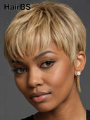 Glueless wig machine made pixie cut wig blonde 100% Human Hair