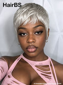 Pixie cut wig silver straight machine made 100% Human Hair