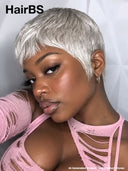 Pixie cut wig silver straight machine made 100% Human Hair