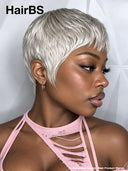 Pixie cut wig silver straight machine made 100% Human Hair