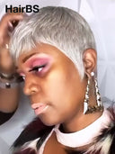 Pixie cut wig silver straight machine made 100% Human Hair