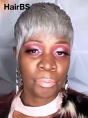 Pixie cut wig silver straight machine made 100% Human Hair