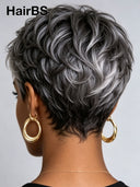 Special Machine made pixie cut wig Silver Gray 100% Human Hair