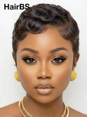 Ready TO Go pixie wig black Machine made Water Ripples 100% Human Hair