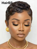 Ready TO Go pixie wig black Machine made Water Ripples 100% Human Hair