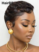 Ready TO Go pixie wig black Machine made Water Ripples 100% Human Hair