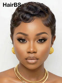 Ready TO Go pixie wig black Machine made Water Ripples 100% Human Hair