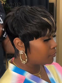 Glueless pixie wig blonde highlight machine made 100% Human Hair