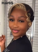Pixie cut wig lace front 13x4 HD lace blonde highlight 100% Human Hair