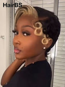 Pixie cut wig lace front 13x4 HD lace blonde highlight 100% Human Hair