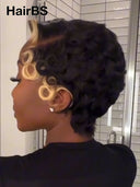 Pixie cut wig lace front 13x4 HD lace blonde highlight 100% Human Hair