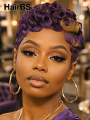 Pixie wig Machine Made finger wave chioma purple 100% Human Hair