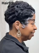 Salt and Pepper finger wave glueless wig pixie cut 100% Human Hair 