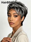 Glueless Wig pixie cut salt and pepper 100% Human Hair