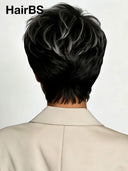 Glueless Wig pixie cut salt and pepper 100% Human Hair