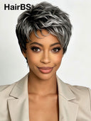 Glueless Wig pixie cut salt and pepper 100% Human Hair