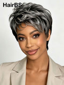 Glueless Wig pixie cut salt and pepper 100% Human Hair