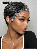Salt and Pepper finger wave glueless wig pixie cut 100% Human Hair 